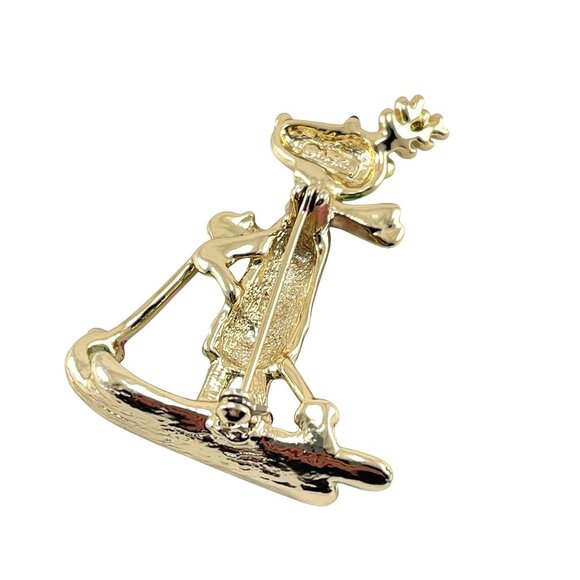 Vintage AJC Enamel Christmas Reindeer Ski Brooch Pin 2'' - Picture 3 of 8